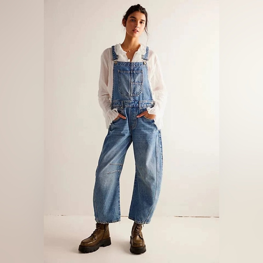 NWOT FREE PEOPLE WE THE FREE Good Luck Barrel Overalls | Ultra Light Bean $148 M